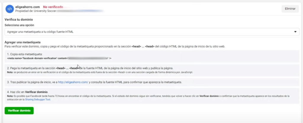 Agregar cabecera código del dominio en Faceobok