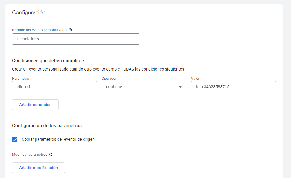 Configuración Clic Teléfono como conversión en Google Analytics 4