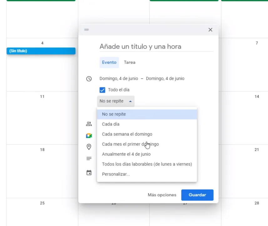 Configuración de Eventos y tareas en Google Calendar