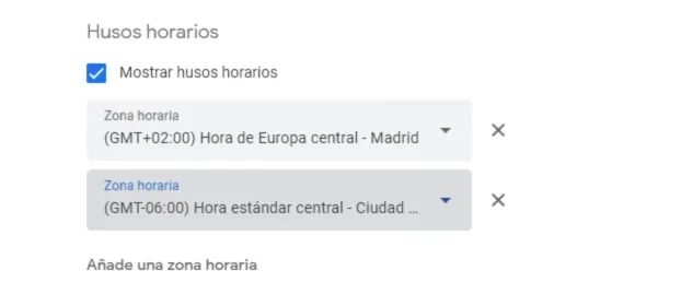 Husos horarios en Google Calendar