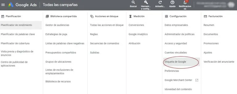 Instalacion etiqueta google ads