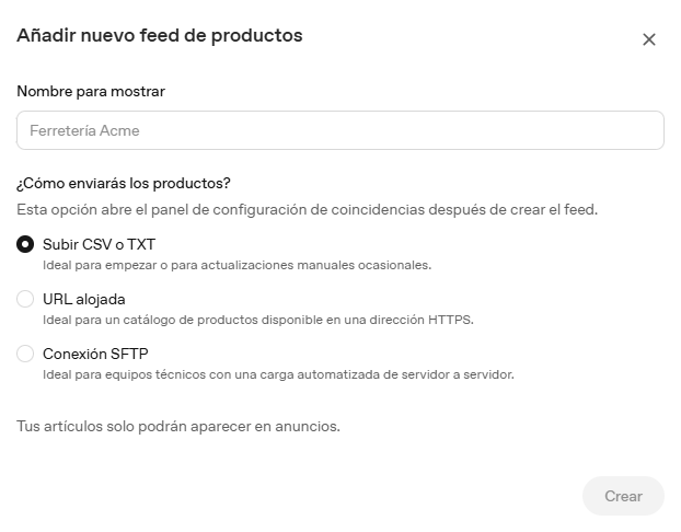 Añadir nuevo feed productos