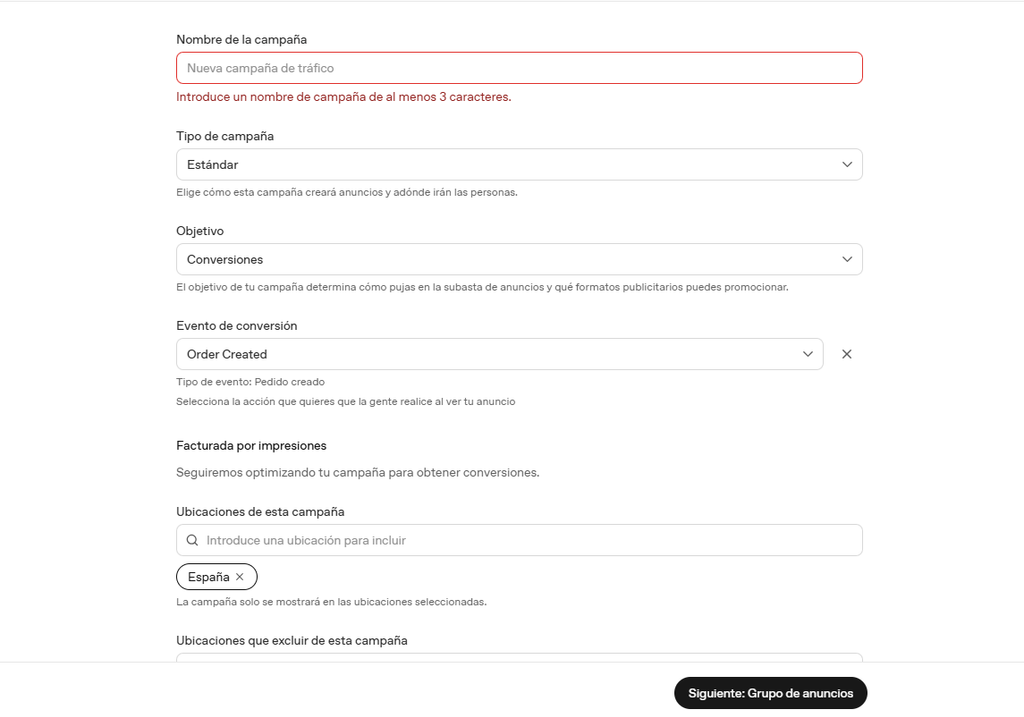 Crear campaña de ChatGPT Ads