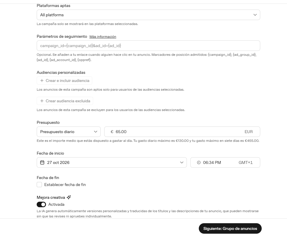 Elegir plataforma presupuesto chatgpt ads
