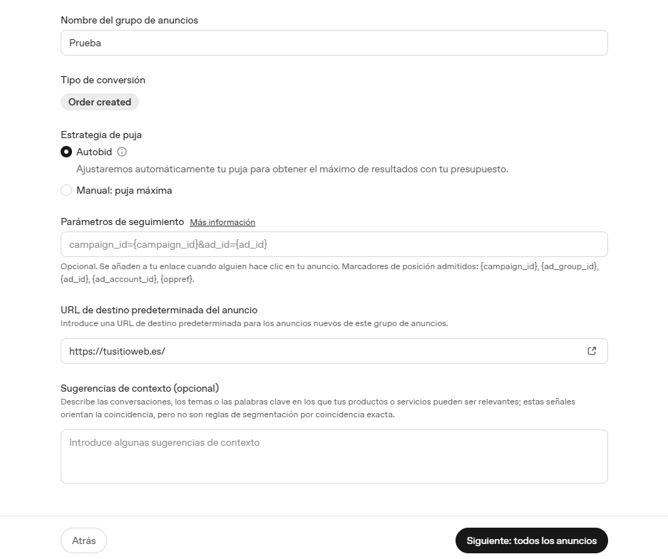 Grupo de anuncios de Chat gpt ads
