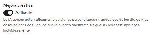 Activa la función de Mejora creatividad ChatGPT Ads
